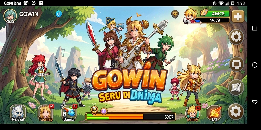 Tampilan gameplay GOWIN yang menarik dengan karakter Anime yang penuh warna.
