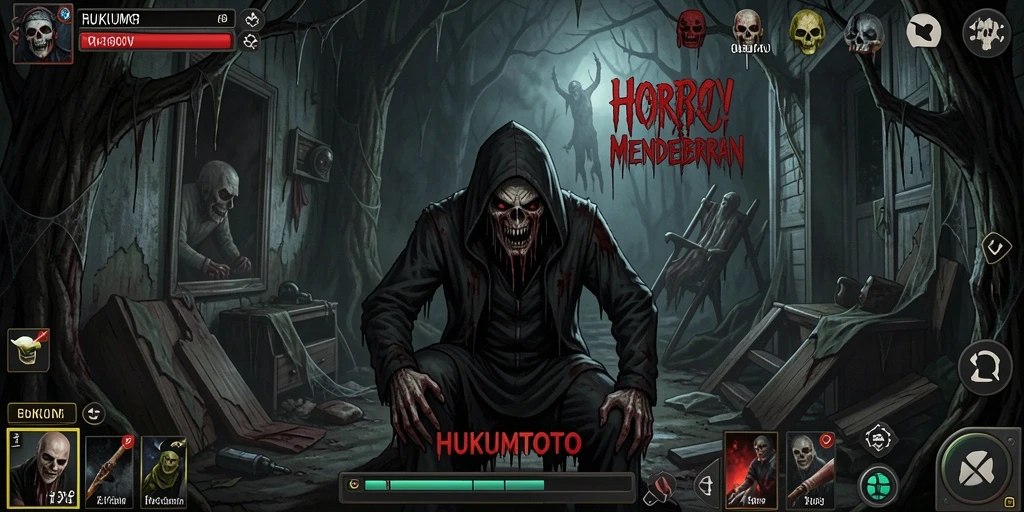 Screenshot gameplay HUKUMTOTO yang menegangkan dan menyeramkan.