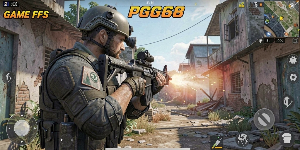 Tangkapan layar gameplay PGG68 menampilkan aksi tembak-menembak yang seru.
