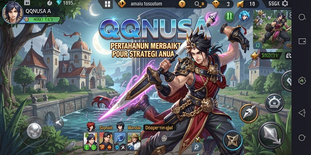 Screenshot QQNUSA menampilkan aksi mendebarkan di medan perang Tower Defense.