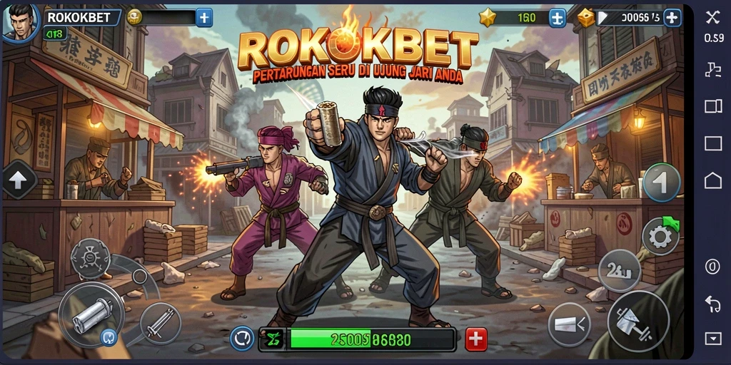 Screenshot gameplay ROKOKBET menunjukkan aksi pertarungan yang intens.